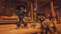 A robot cowboy emotes in Far Far West.