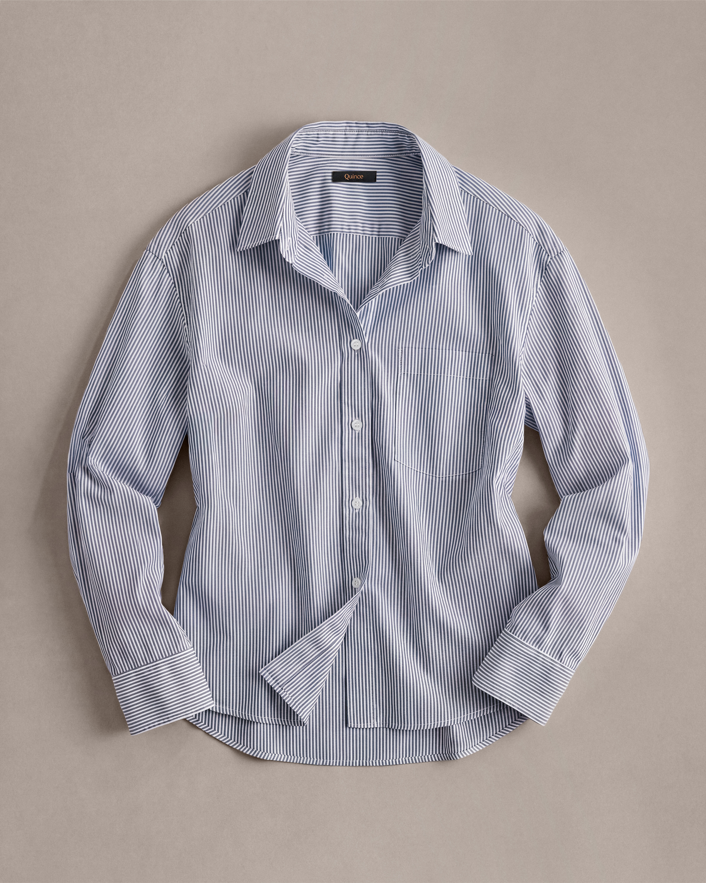 100% Organic Cotton Poplin Long Sleeve Shirt in Light Blue Stripe