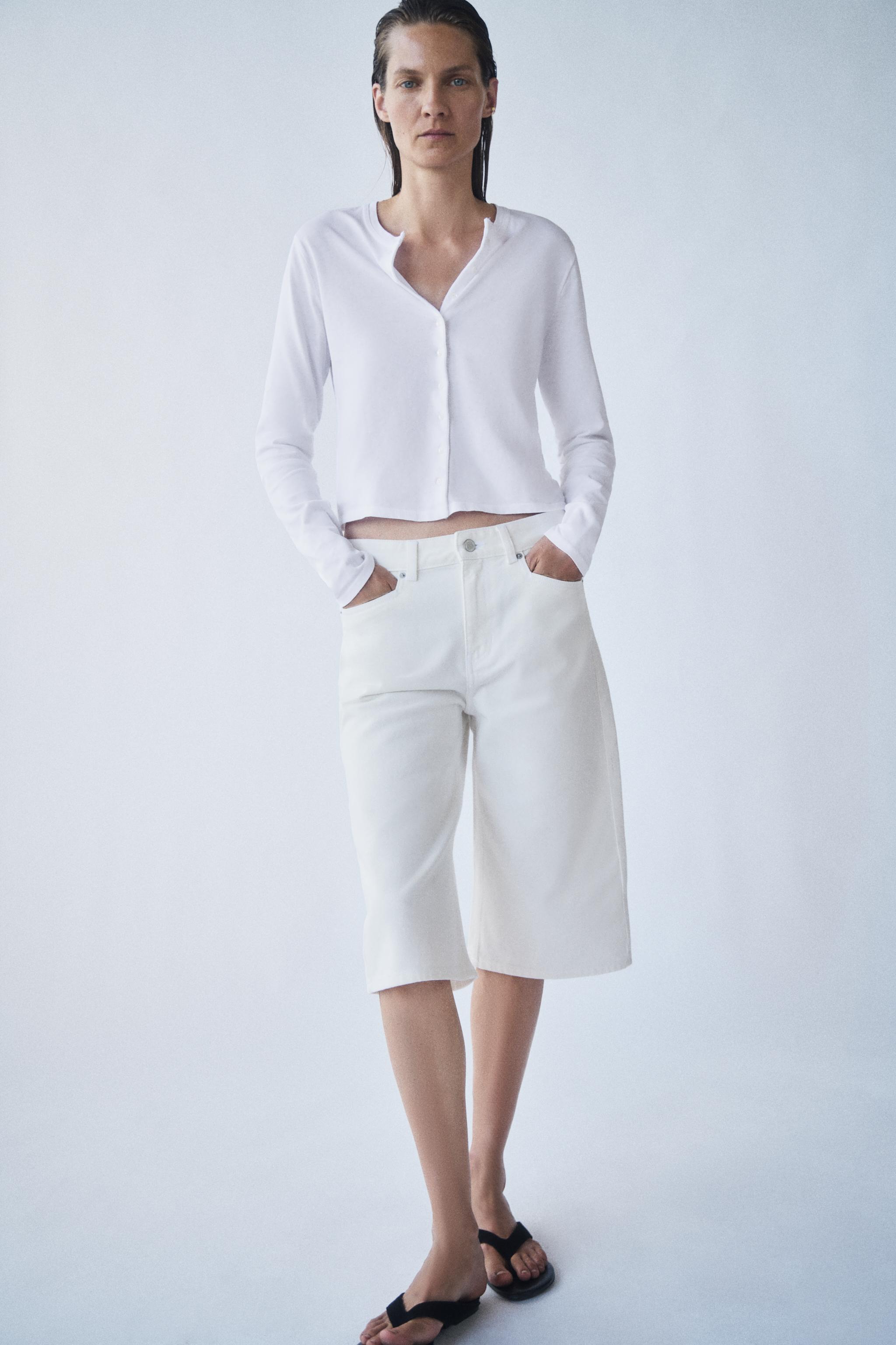 Zw Collection Mid-Waist Denim Bermuda Shorts