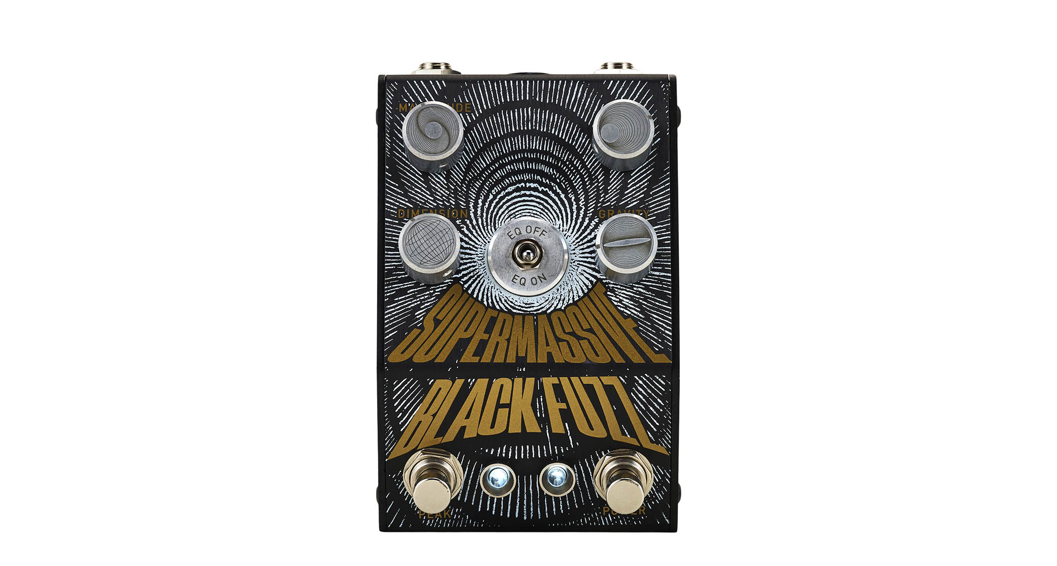 The Manson Guitar Works Supermassive Black Fuzz has control knobs crafted from exceedingly strong 6082 T6 aluminium and each is engraved with unique custom art to&amp;nbsp;represent its function