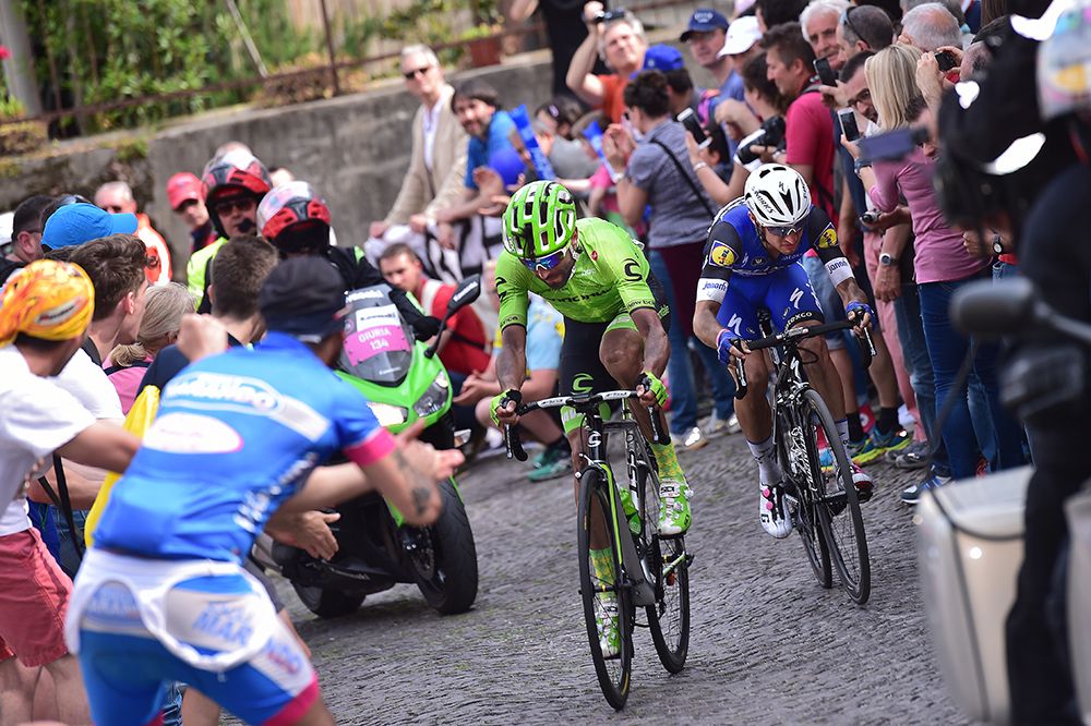 Moreno Moser (Cannondale) and Gianluca Brambilla (Etixx-Quickstep)