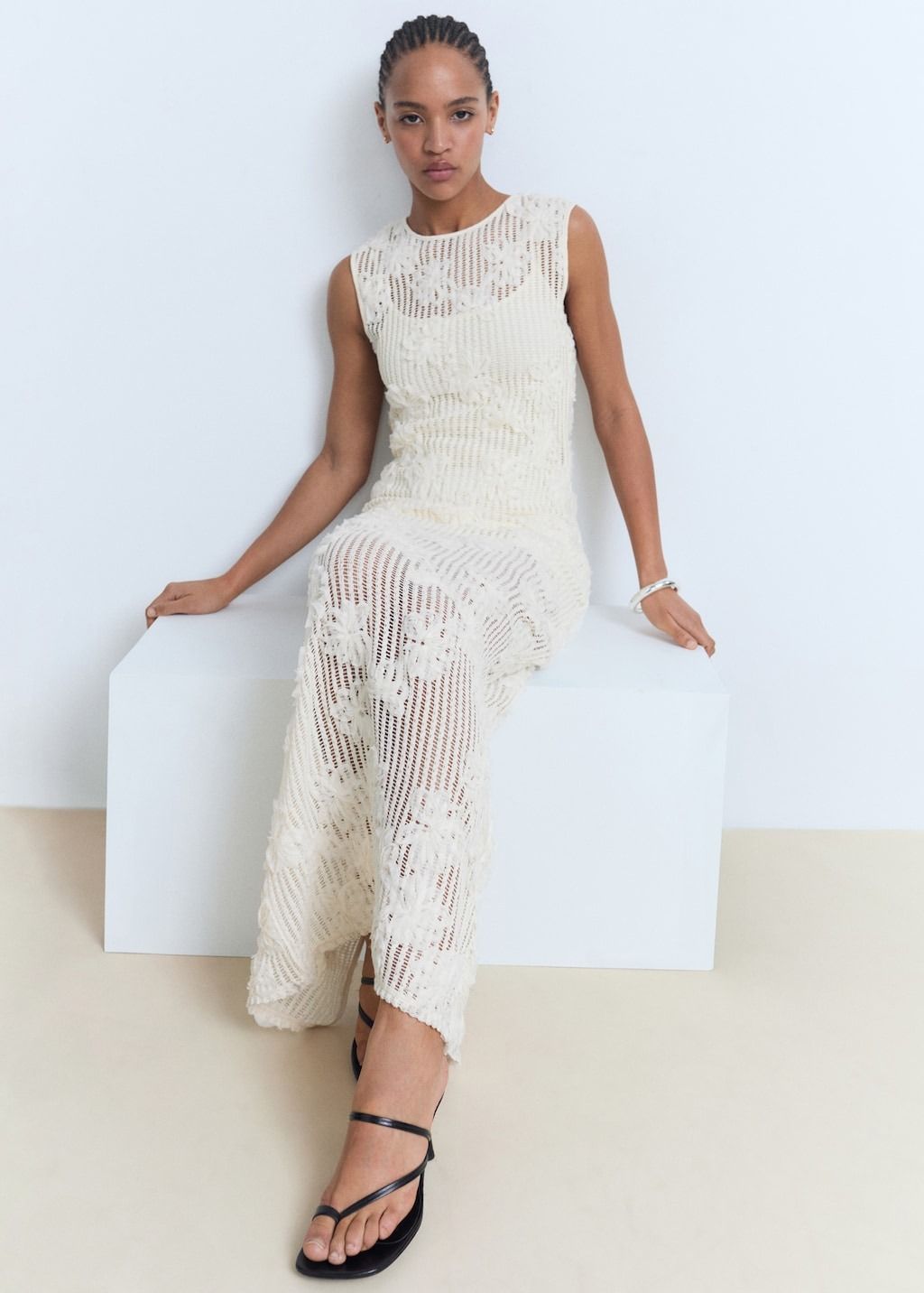 MANGO Floral Crochet Dress