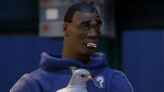 Mike Tyson holding pigeon in Robot Chicken Adult Swim Special