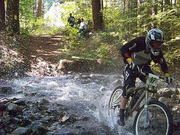 The water-crossing at East Weaver Creek is a popular spectator spot on the Lagrange Fall Classic Downhill.