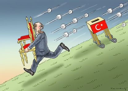 Political cartoon World Erdogan Turkey election dangerous