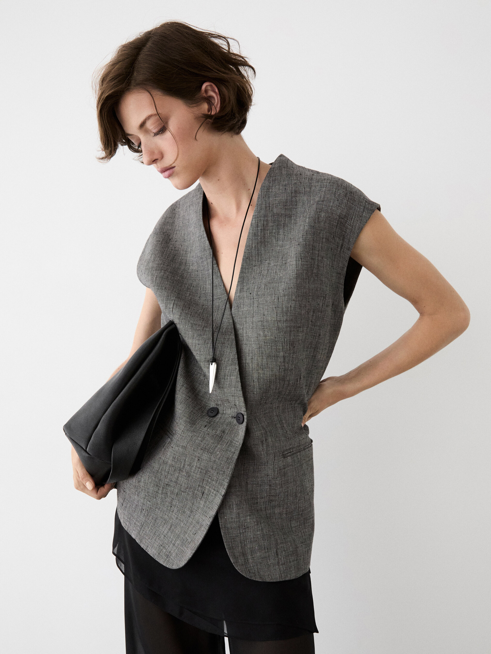 Linen Waistcoat With Structured Shoulders