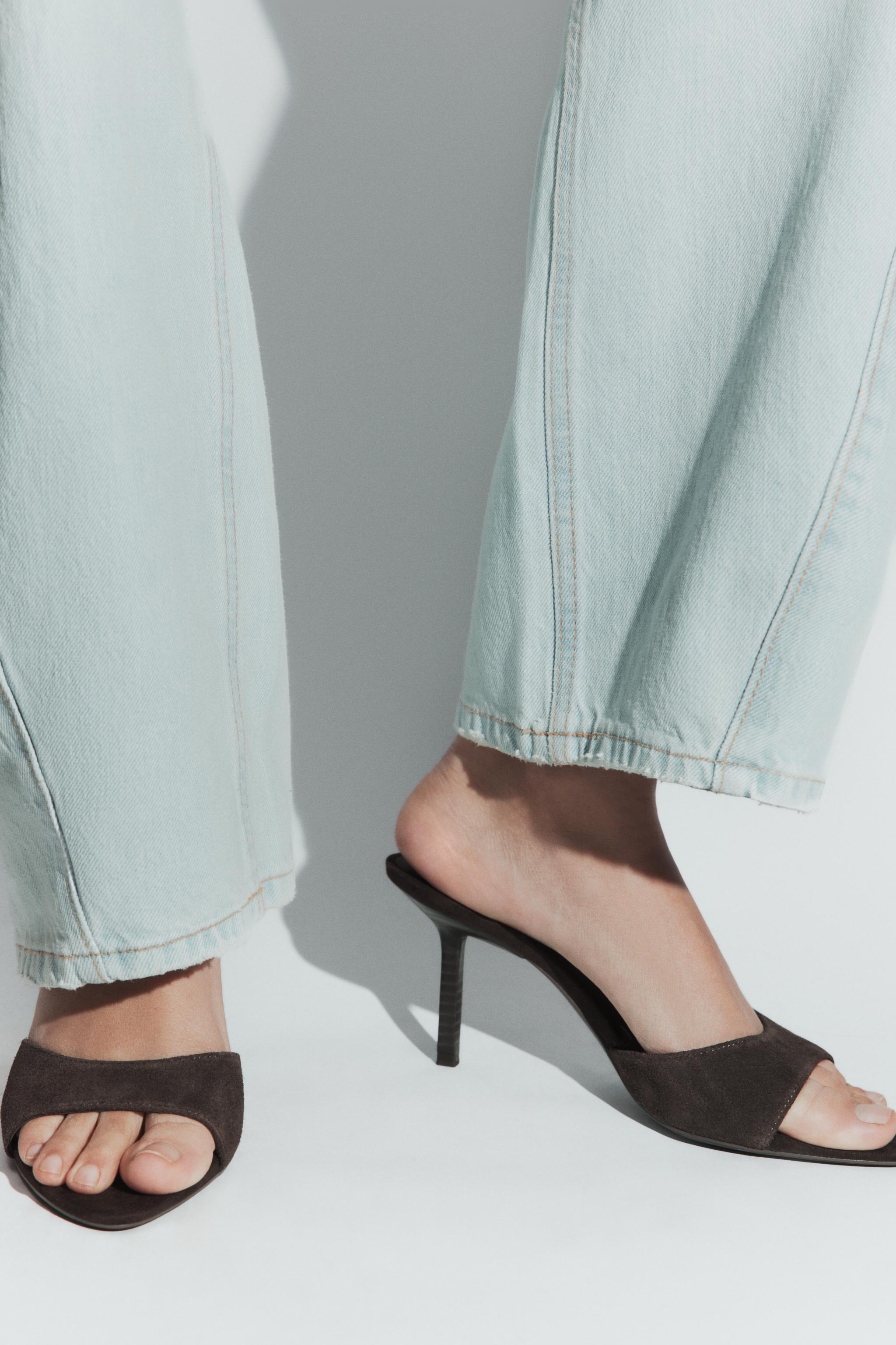 Split Suede Heeled Sandals - Brown - 2