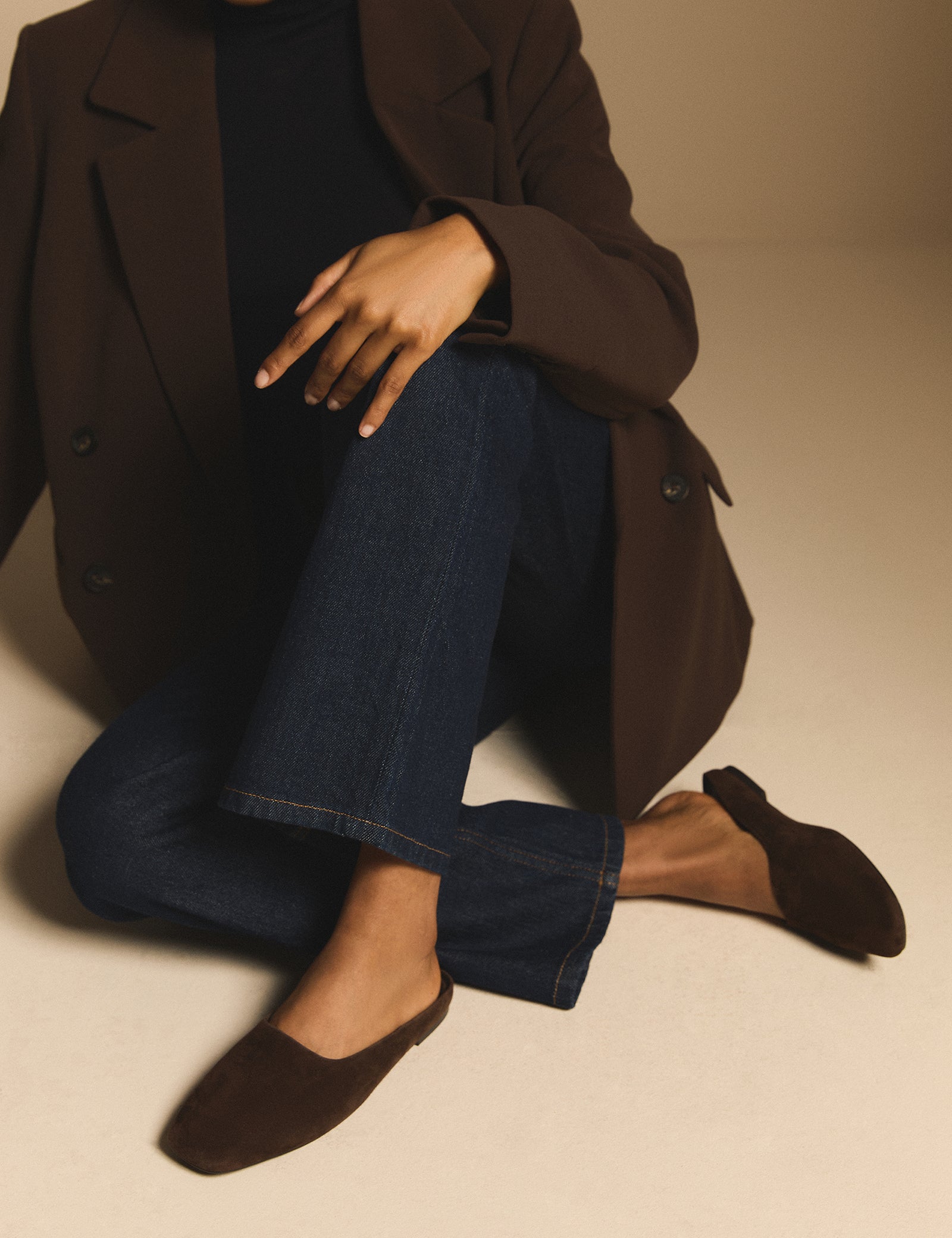 Chocolate Brown Suede Ballet Mules