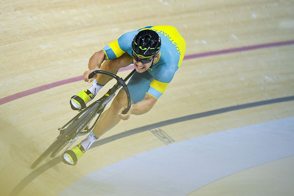 Matthew Glaetzer of Australia practices during a track cycling training session at the Rio Olympic Velodrome