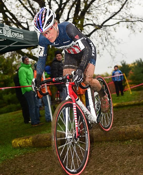 Katie Compton (Trek Factory Team) moved up about 15 places after suffering a mechanical on lap one.