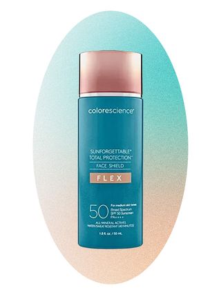 Colorescience sunscreen on green and orange background