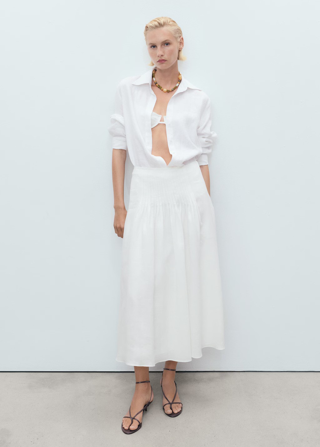 MANGO, Ramie Pleated Skirt
