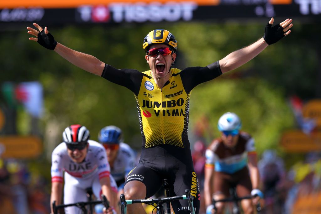 Jumbo-Visma&#039;s Wout van Aert sprints to victory on stage 10 of the 2019 Tour de France