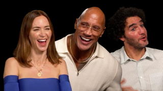 The cast of "The Smashing Machine" laughs as they discuss the upcoming Mark Kerr biopic.