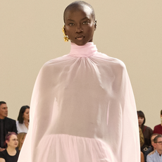 Anok Yai walks at the Summer 2027 Balenciaga show during Paris Fashion Week.