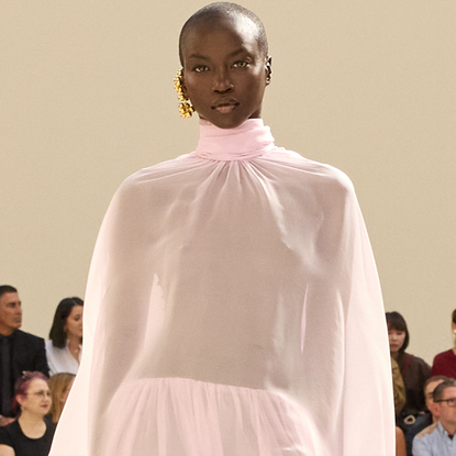 Anok Yai walks at the Summer 2027 Balenciaga show during Paris Fashion Week.
