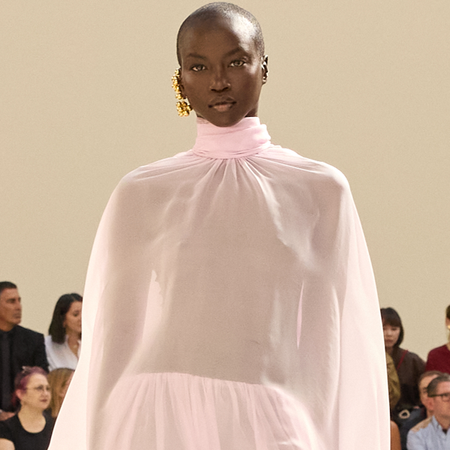 Anok Yai walks at the Summer 2027 Balenciaga show during Paris Fashion Week.