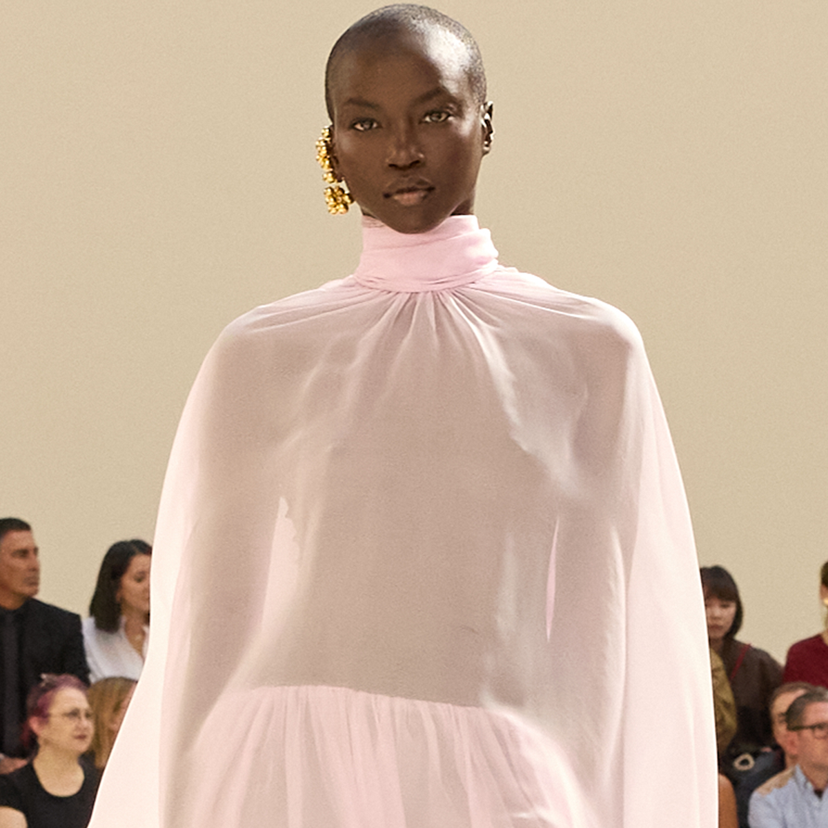 Anok Yai walks at the Summer 2027 Balenciaga show during Paris Fashion Week.