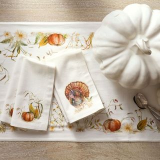 Bedford Harvest Turkey Napkins on a dining table. 