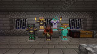 Minecraft 1.20 - a variety of armor trims shown off on armor stands