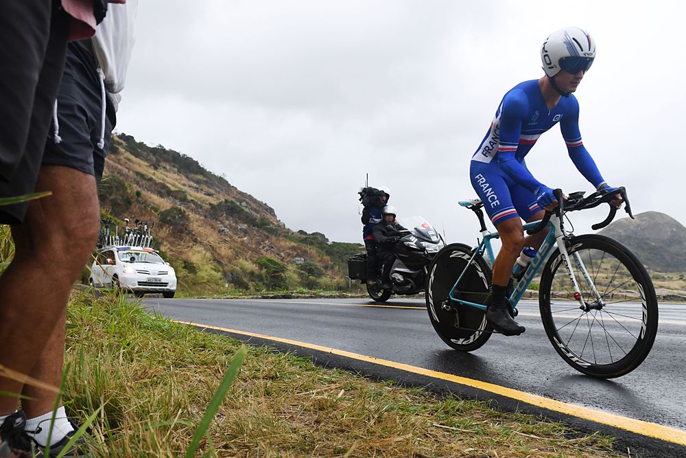 Alexis Vuillermoz (France) raced on a road bike