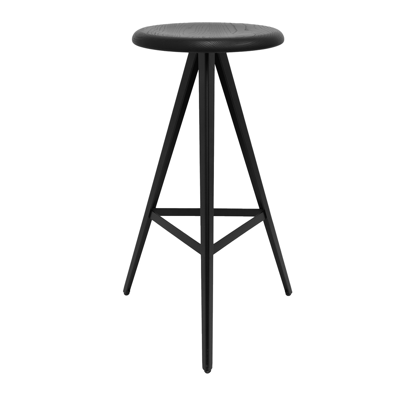 Aky 61 Round Black Ash &amp;amp; Metal Stool by Emilio Nanni