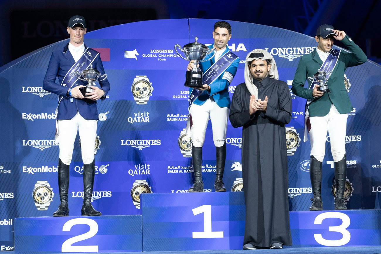 Showjumping news: the podium for the Longines Global Champions Tour of Doha, Qatar, topped by Abdel Said of Belgium.