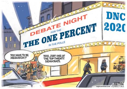 Political Cartoon U.S. Debate Night President 2020 Election Democrats