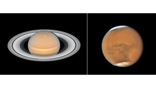 The Hubble Space Telescope took these remarkably detailed images this summer of Mars and Saturn when the planets were especially close to Earth.