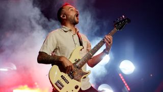 Zach Cooper of Coheed and Cambria performs during a stop of the Dance, Kid, Dance Act II tour at Michelob ULTRA Arena on August 07, 2026 in Las Vegas