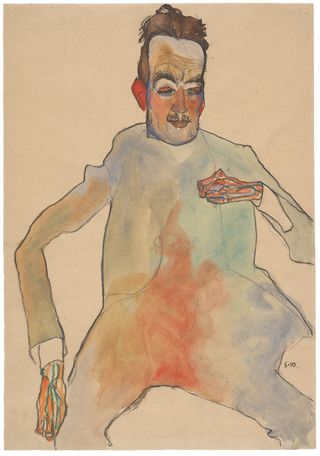 Egon Schiele, The Cellist, 1910. Black crayon and watercolour on packing paper, 44.7 x 31.2 cm. The Albertina Museum, Vienna