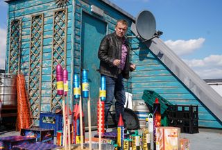 Alfie Moon sets up fireworks on the Vic roof