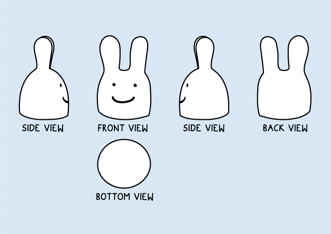 Turnaround drawings show six projected views of a character. Ideally, it's best to draw them in Illustrator