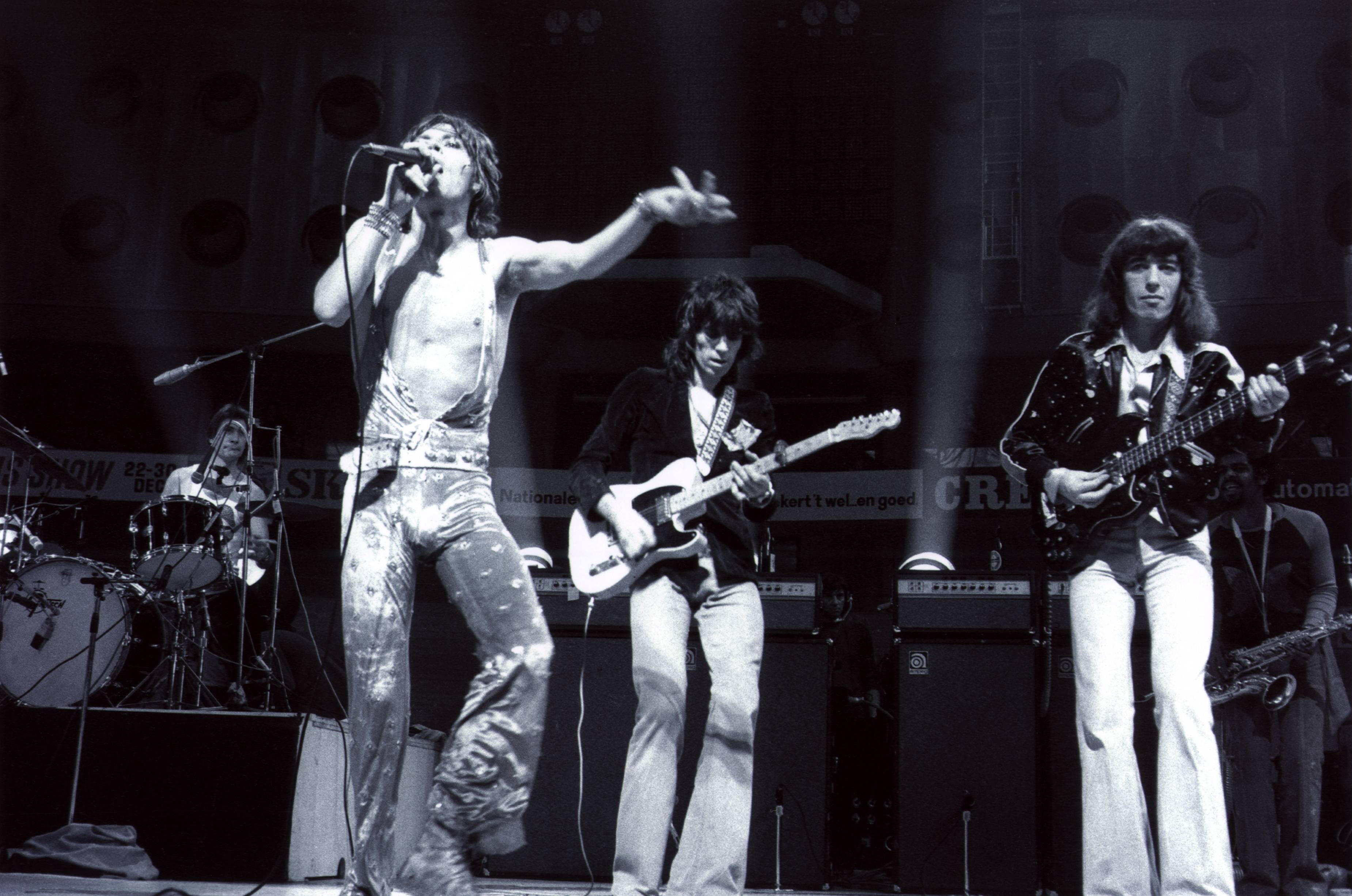 A Photo of ROLLING STONES, L-R: Charlie Watts, Mick Jagger, Keith Richards, Bill Wyman performing live onstage