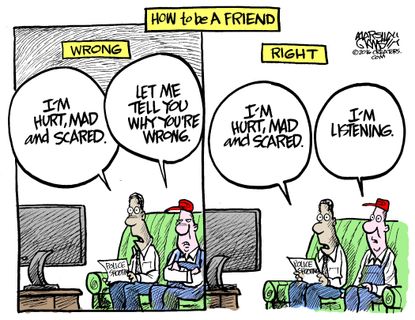 Editorial cartoon U.S. friend TV opposing politics