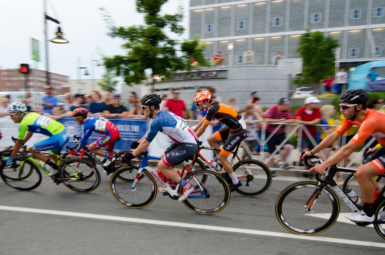 Brad Huff (Rally) rides in the national crit champ jersey.