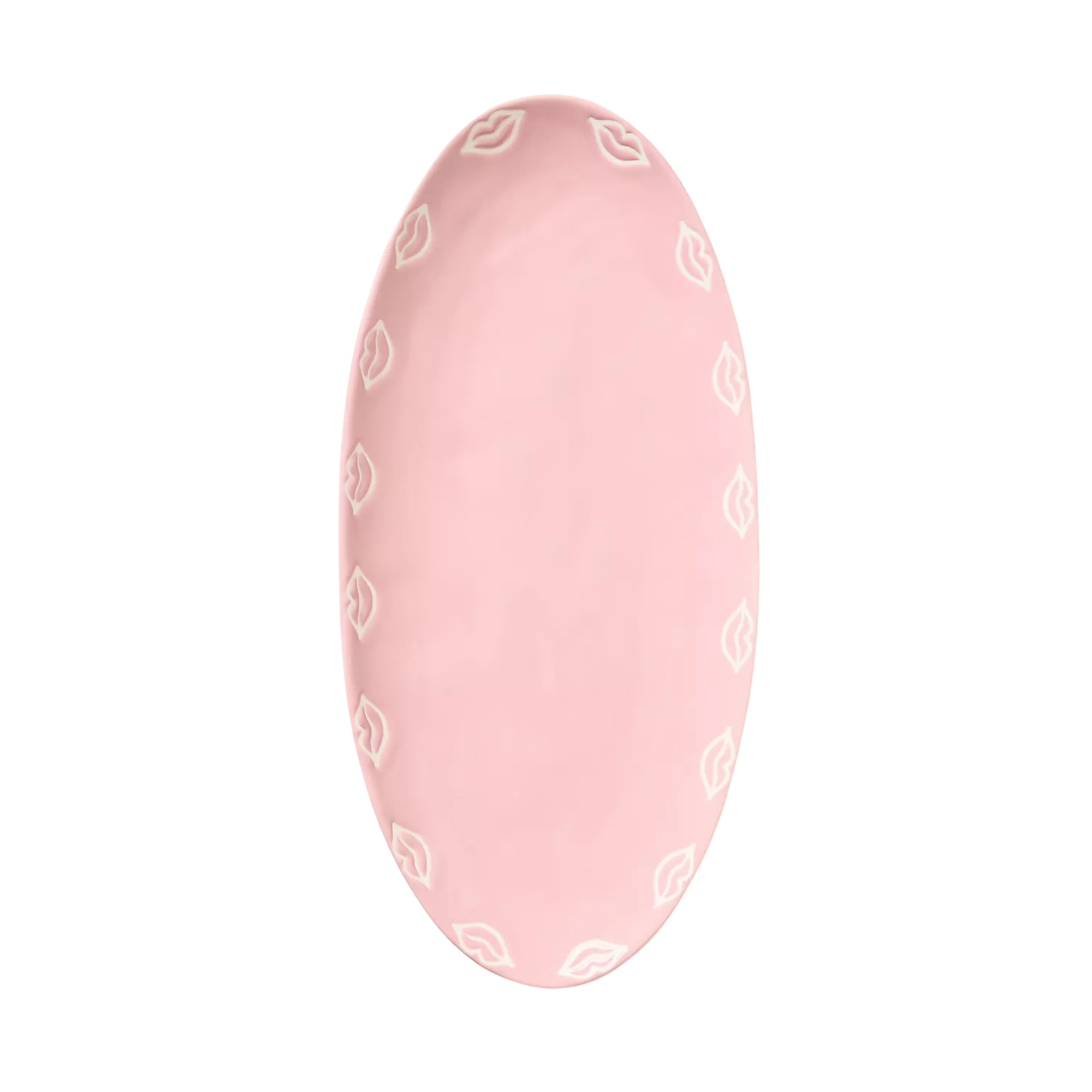 a pink platter with kisses along the edge