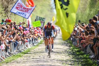 Italian Filippo Ganna of Ineos Grenadiers pictured in action during the 119th edition of the men elite race of the ParisRoubaix cycling event 2572 km from Paris to Roubaix France on Sunday 17 April 2022 BELGA PHOTO DAVID PINTENS Photo by DAVID PINTENS BELGA MAG Belga via AFP Photo by DAVID PINTENSBELGA MAGAFP via Getty Images