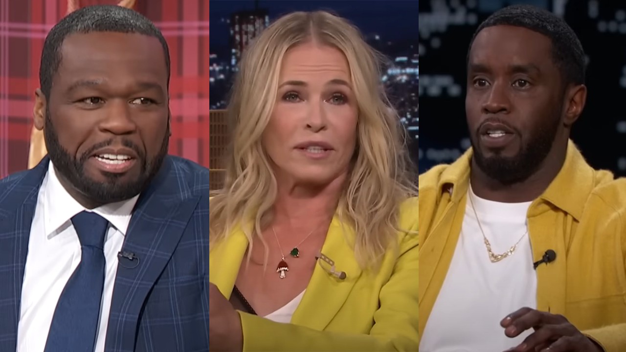 Curtis "50 Cent" Jackson, Chelsea Handler and Sean "Diddy" Combs speak during interviews.