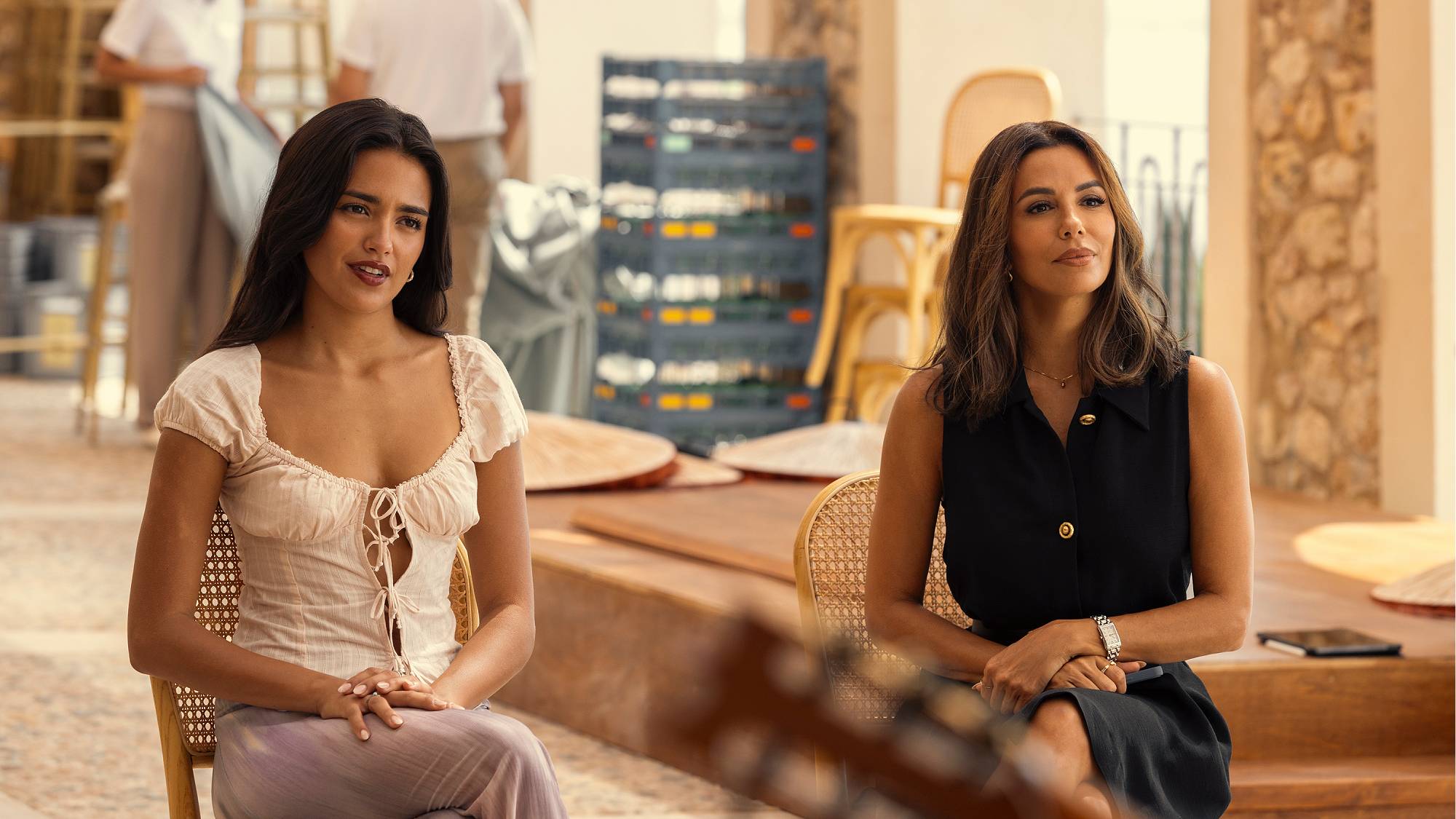 Maia Reficco (Ry) and Eva Longoria (Isolde) in "The Last Sunrise" on Prime Video