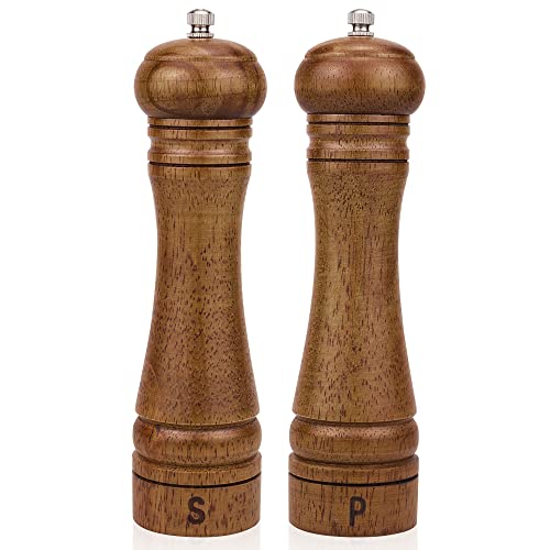 Xwxo Wood Salt and Pepper Grinder Set, Salt Mill Pepper Grinder Set, Pepper Mill, Salt Shakers With Adjustable Ceramic Rotor- Oak Wood Pepper Grinder for Your Kitchen 8 Inches - Pack of 2