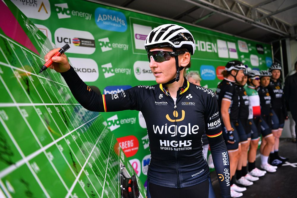 Lisa Brennauer at the start of stage 2 of the OVO Energy Women's Tour
