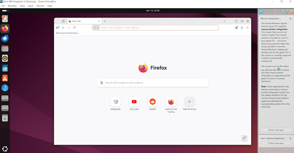 VirtualBox - running Firefox