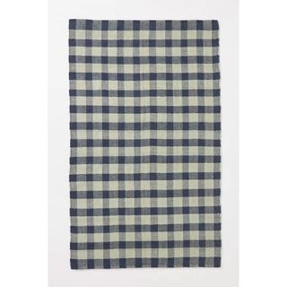 blue and white gingham rug