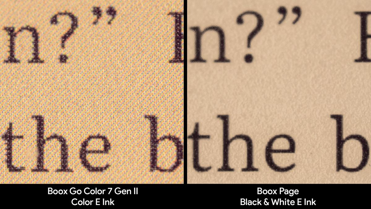 Comparing the screen quality between the Onyx Boox Page and Onyx Boox Go Color 7 Gen II with a few letters on screen