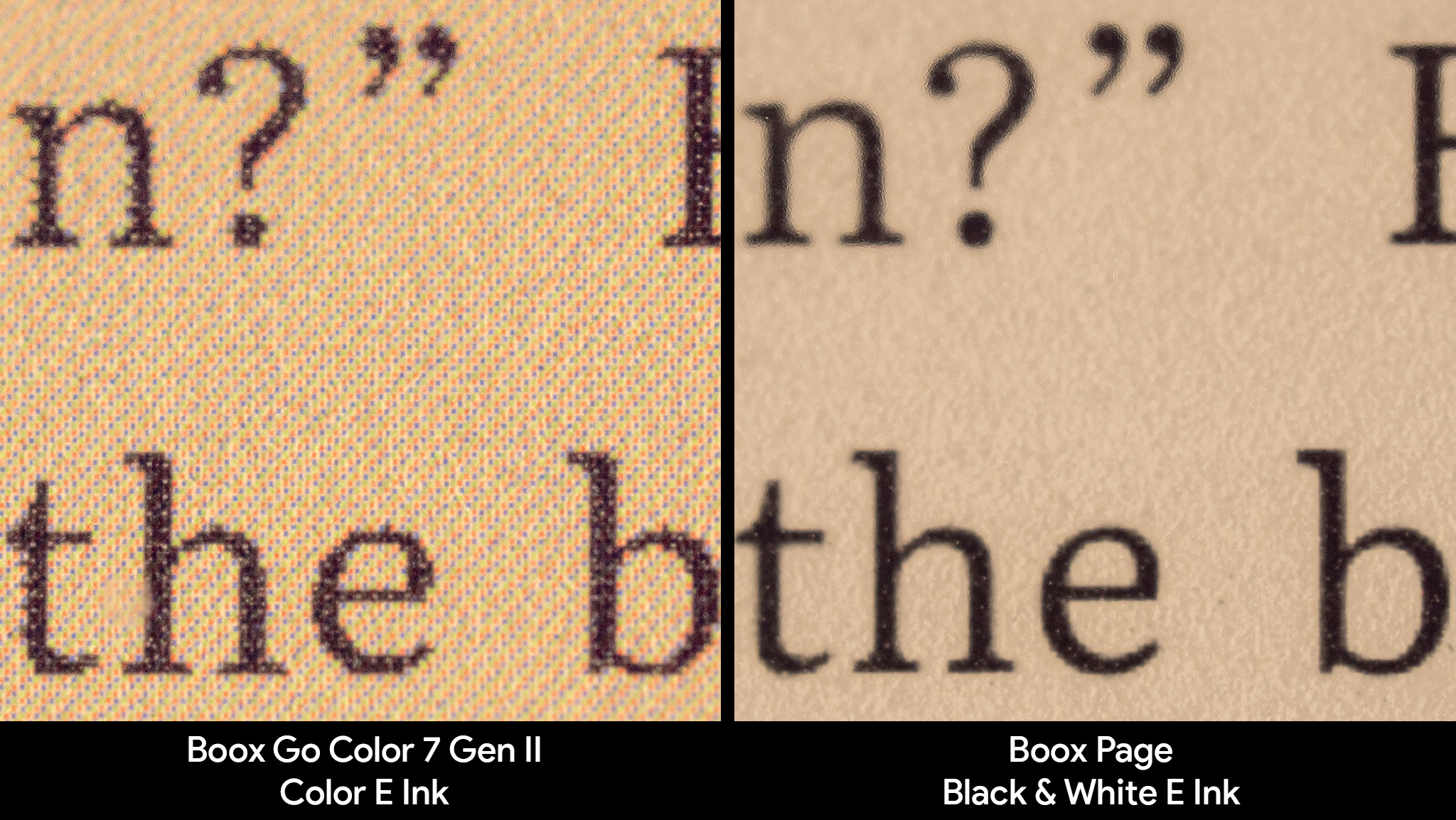Comparing the screen quality between the Onyx Boox Page and Onyx Boox Go Color 7 Gen II with a few letters on screen