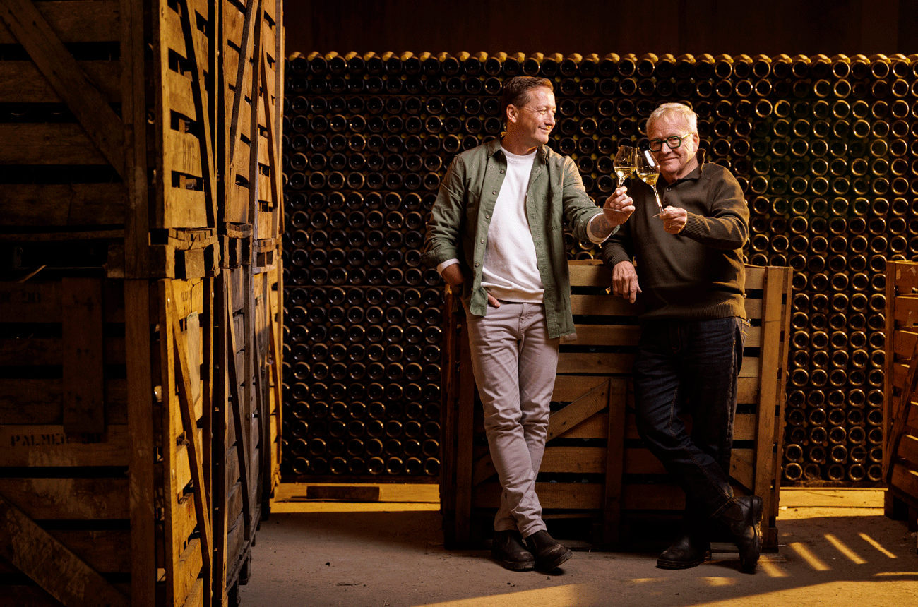 Pierre de Klerk and Pieter Ferreira in the cellar