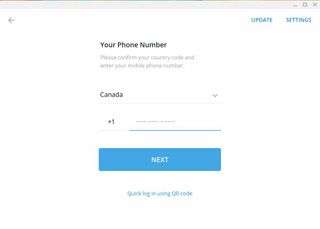 Type your phone number, then enter the code sent to your mobile Telegram app.