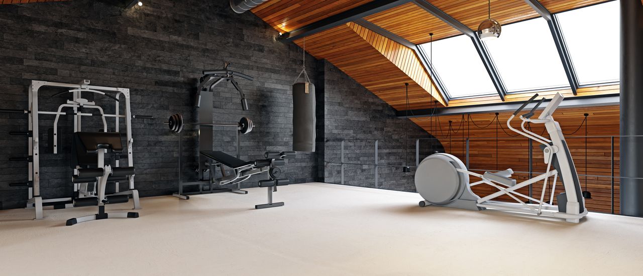 home gym equipment in a loft