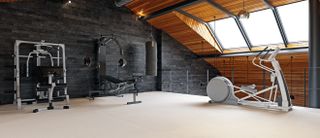 An interior of a well-eqiupped home gym